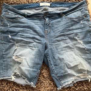 Distressed denim shorts